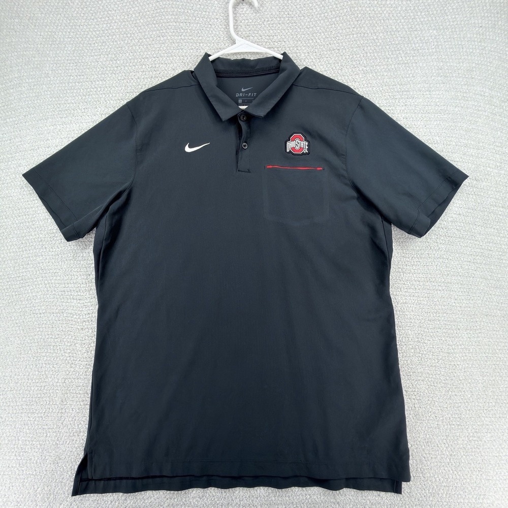 Nike Ohio State Buckeyes Polo Shirt Mens Large Black OSU On-Field Woven AR8894